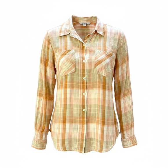 Lucky Brand Tops - Lucky Brand Striped Orange Button-Up Shirt Size M Flannel style.